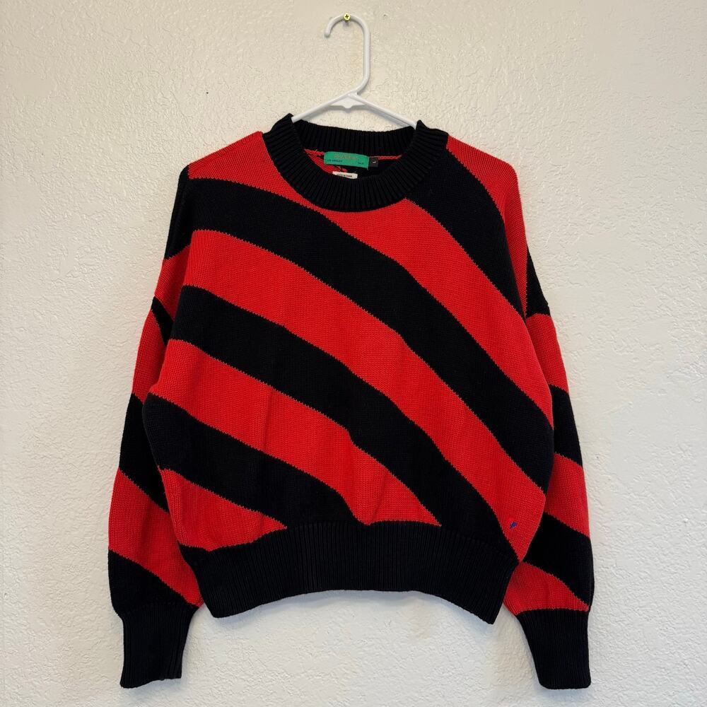 CLARE V. DROP Cotton Cashmere SHOULDER SWEATER BLACK/POPPY Stripe Size Large - Picture 4 of 8